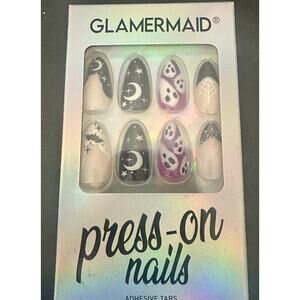 Press on Nails Halloween Ghost Spiders Bats Moon Purple Black White Fake Nails